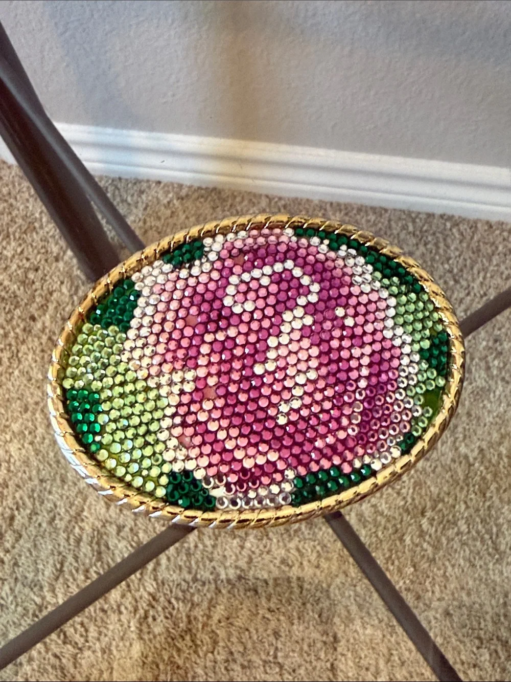Oval Rhinestone Belt Buckle in Pink & Green Crystals